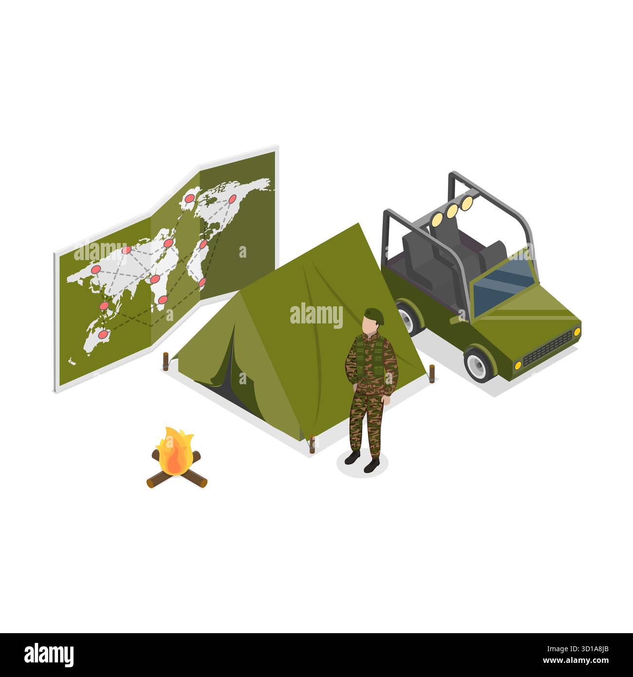 3D Isometrische flache Illustration von Millitärkraft, professionelle Krieger. Punkt 3 Stockfoto