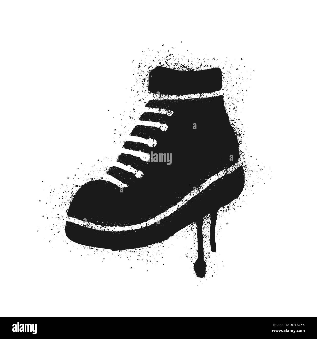 Schwarzer Sneaker mit Graffiti-Symbol im Sprühfarben-Stil auf weißem Hintergrund. Urban Street Art Illustration eines Schuhs mit tropfender Farbe und Grunge Stock Vektor