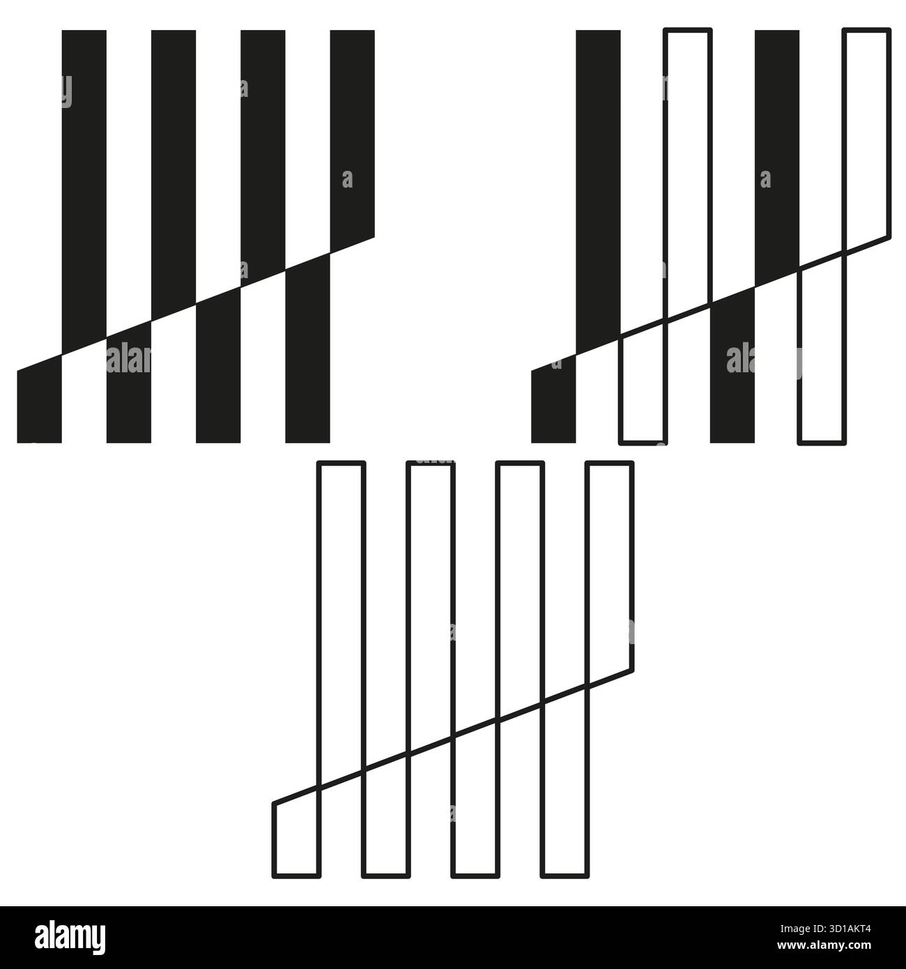 Geometrisches Streifenmuster. Schräge vertikale Linien. Schwarzweißkontrast. Abstrakter Vektorhintergrund. EPS 10. Stock Vektor