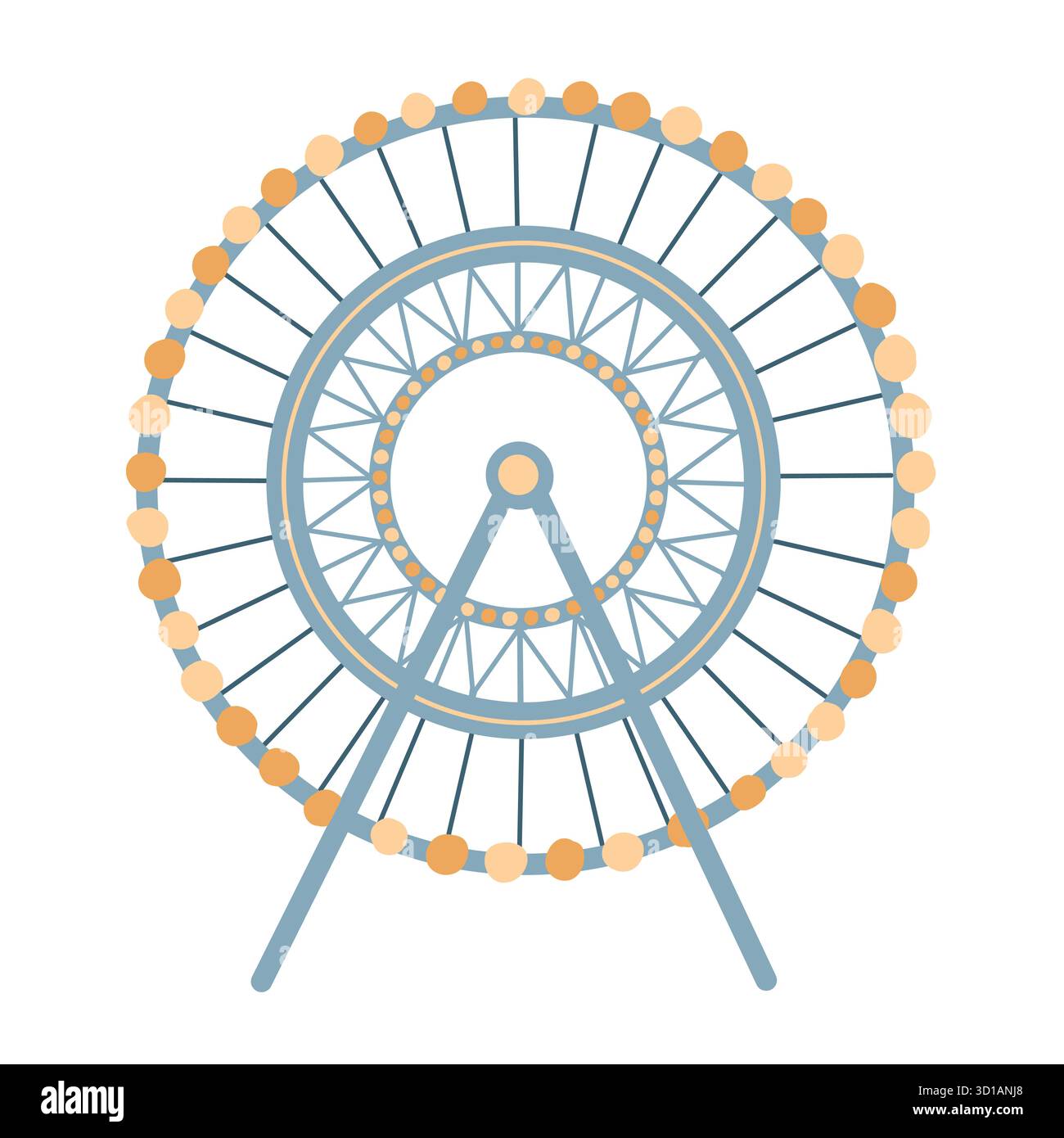 Blaues Riesenrad. Vergnügungspark Attraktion. Isoliertes Konstruktionselement, Symbol. Jahrmarkt, Karneval, Festival. Illustration des Vektors auf weißem Hintergrund isoliert Stock Vektor