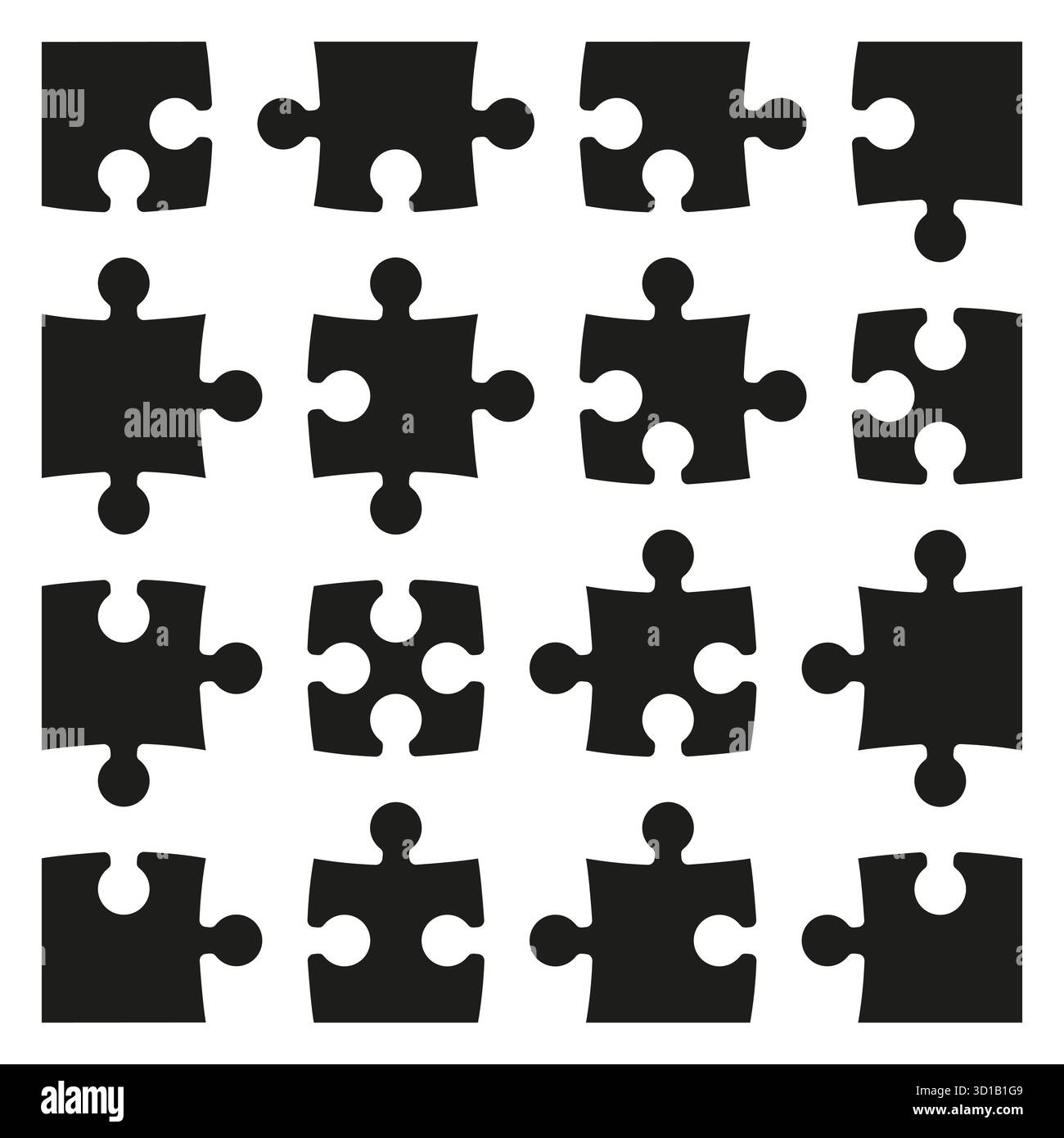 Puzzles Vorlage. Puzzle 16 Teile. Denkspiel 4x4 Stichsägen Details Hintergrund. Puzzle-Fliesen, Gedankenpuzzle-Stück. Puzzles Spiel Herausforderung. Stock Vektor