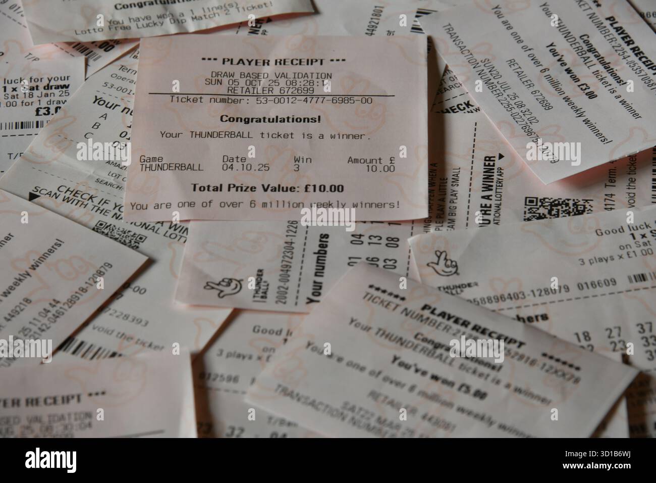 Nationale Lotterie - Gewinnbelege Stockfoto