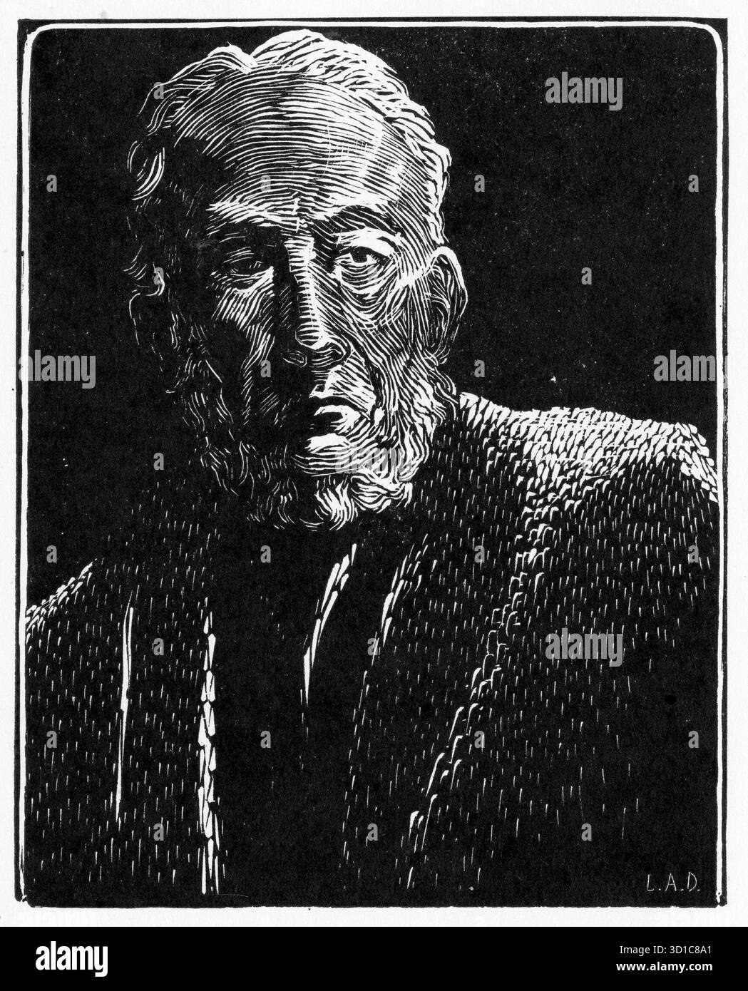 Holzschnitt eines älteren Mannes in den 1920er Jahren aus dem Buch A Manual on Wood Engraving von L.A. Doust Stockfoto