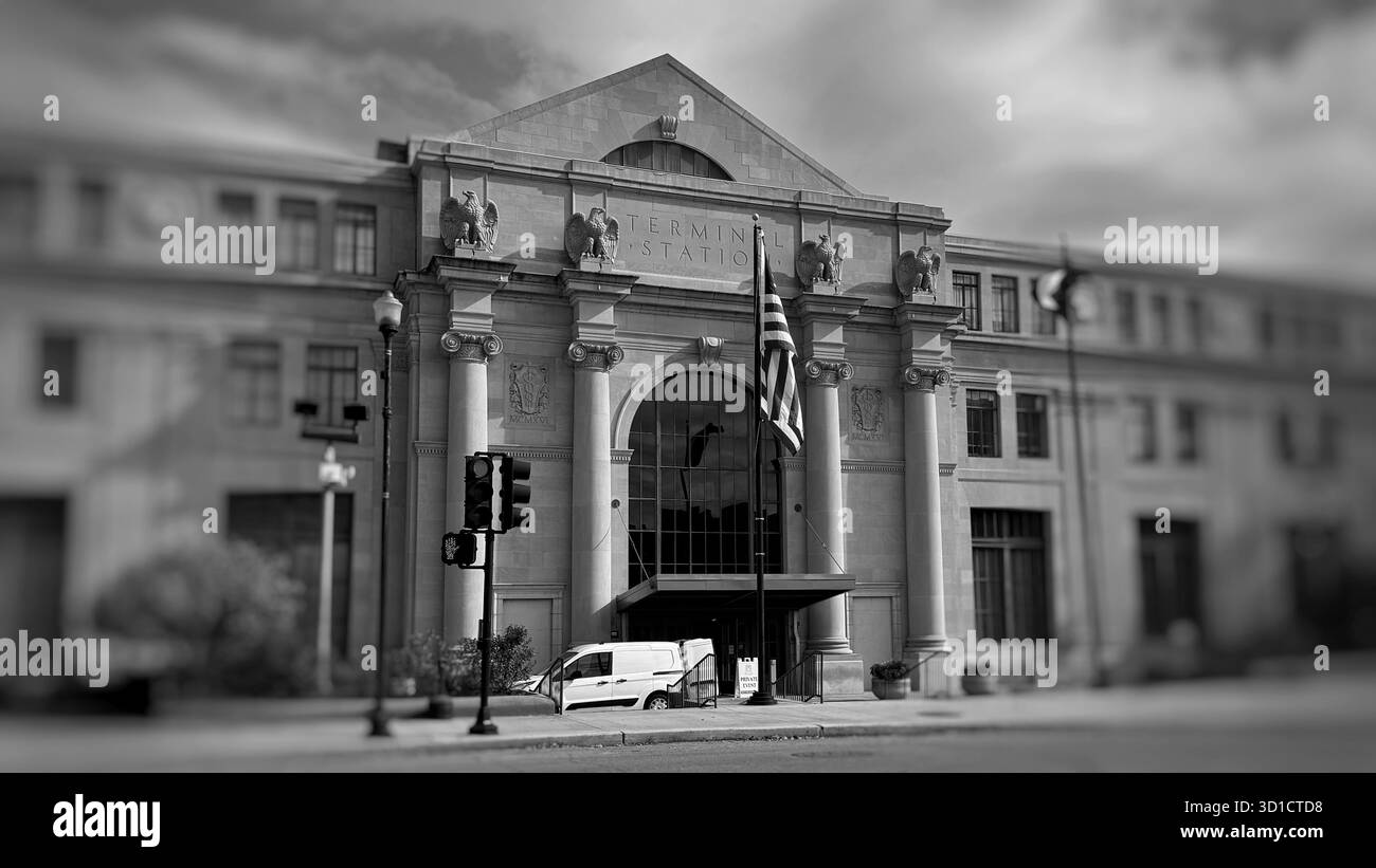 Zugterminal in Downtown Macon GA - Smartphone-aufgenommenes Stockfoto