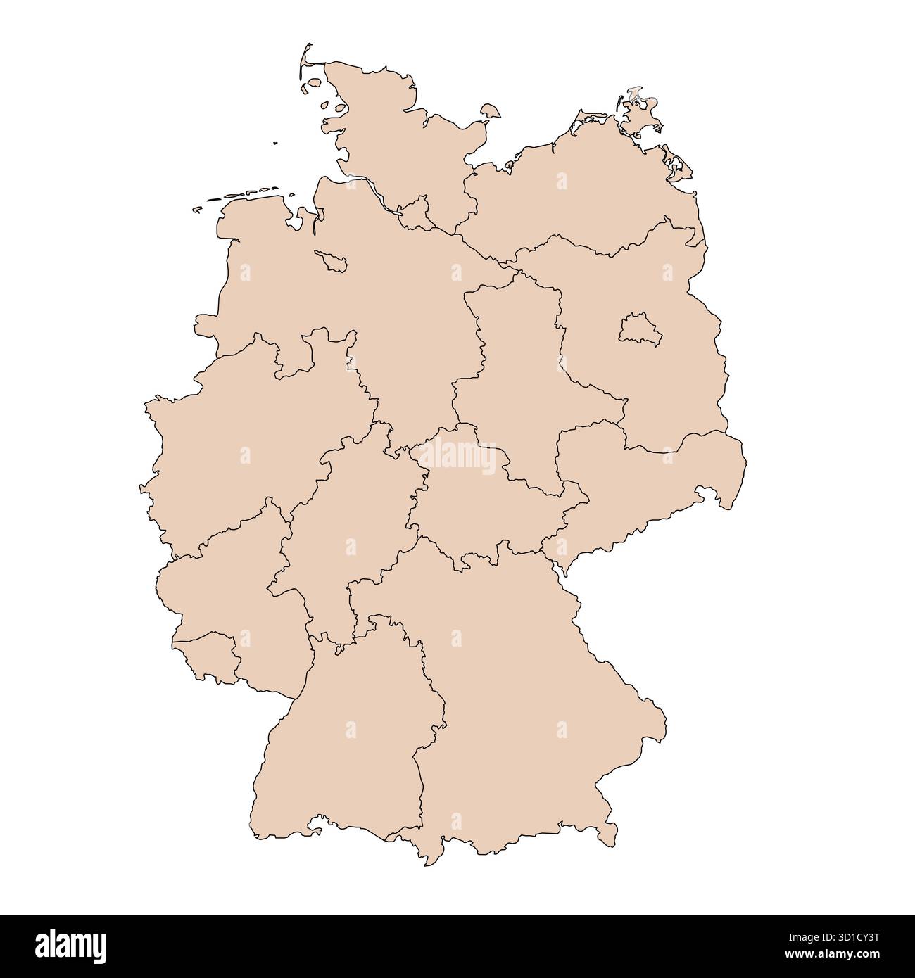 Editierbare Vektorsilhouette des Landes Deutschland, unterteilt in seine Hauptverwaltungsbezirke. Stock Vektor