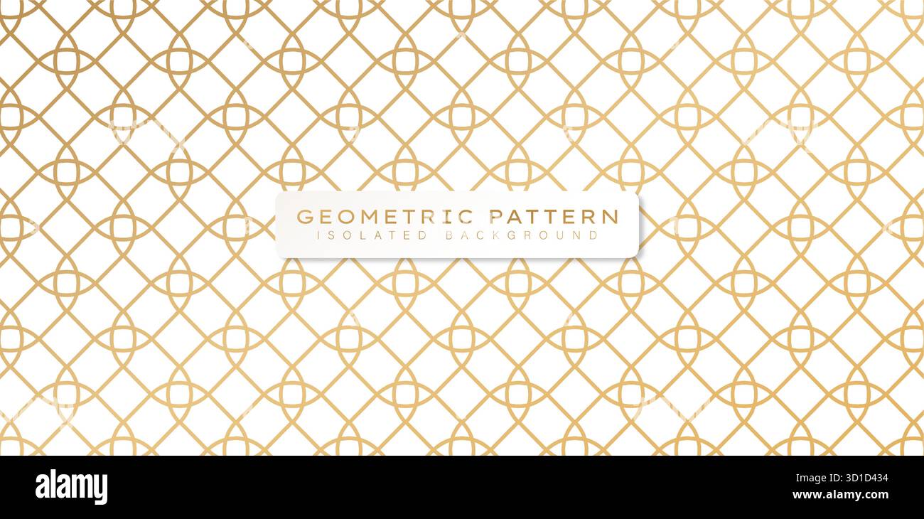 Nahtloses geometrisches Muster, quadratische Form, abgerundete Ecke in Gold und isolierte weiße Hintergründe für Stoff, Umschlag, Geschenkpapier, modisch Stock Vektor
