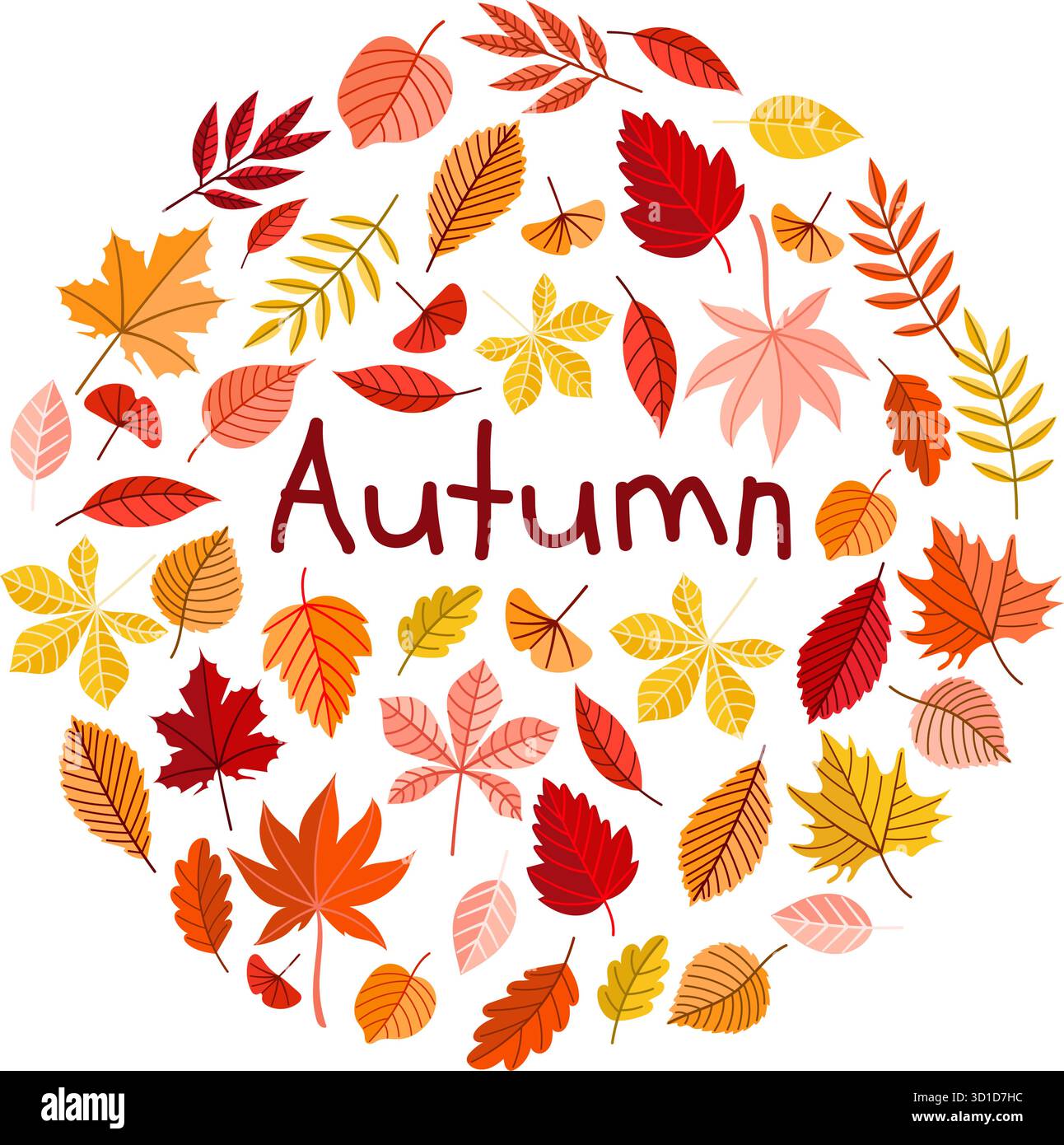 Kreiskomposition von bunten Herbstblättern mit Herbsttext Stock Vektor