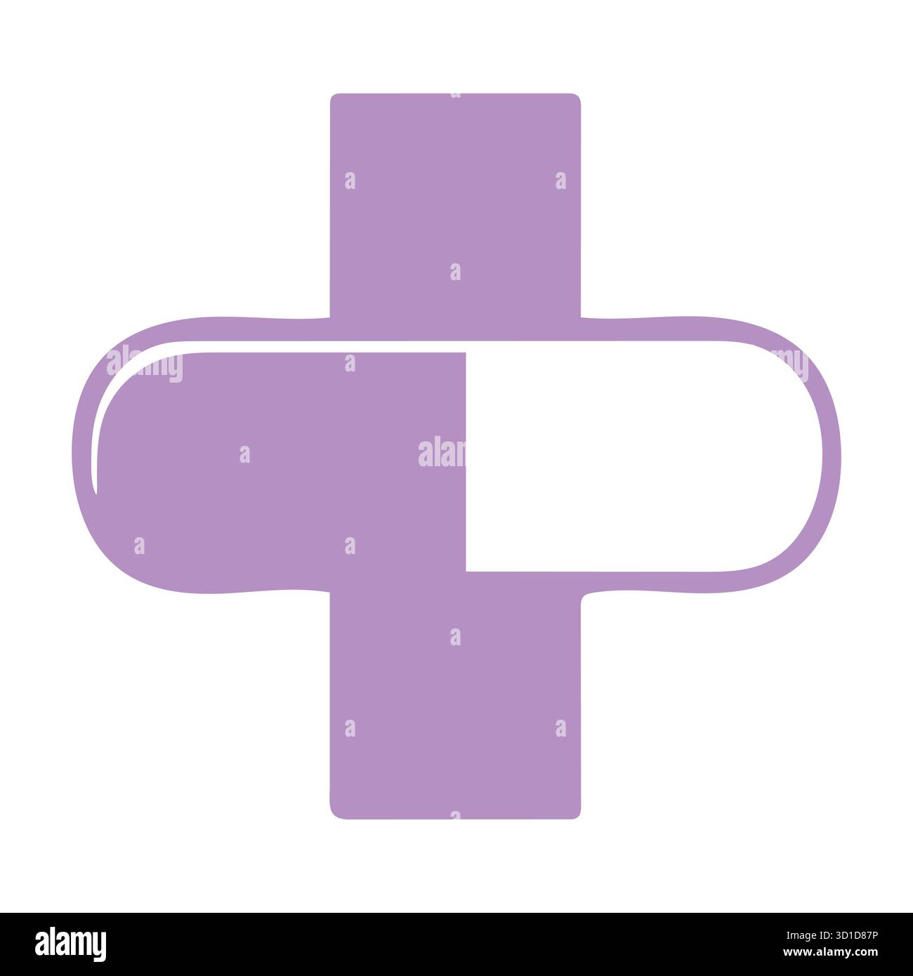 Modernes pharmazeutisches Logo: Lila medizinisches Kreuz integriert mit Pille Kapsel Icon Design Stock Vektor