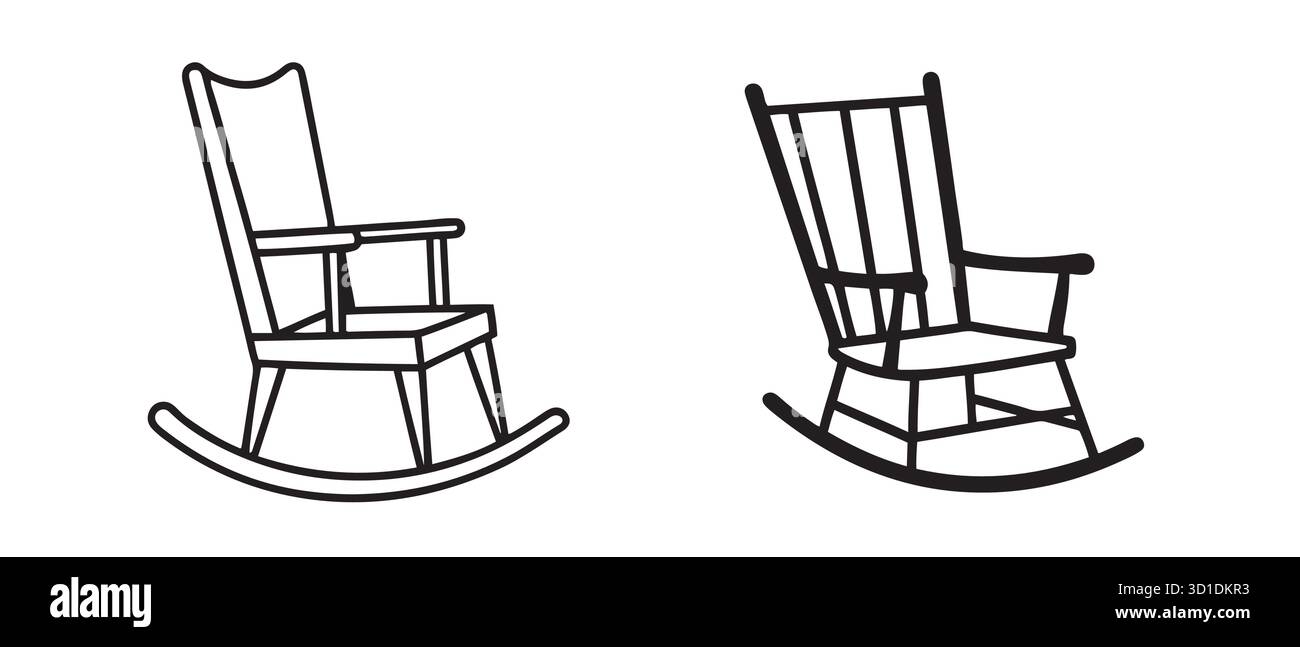 Schaukelstuhl Silhouette Symbole. Vergleich zwischen modernem und traditionellem Design. Stock Vektor
