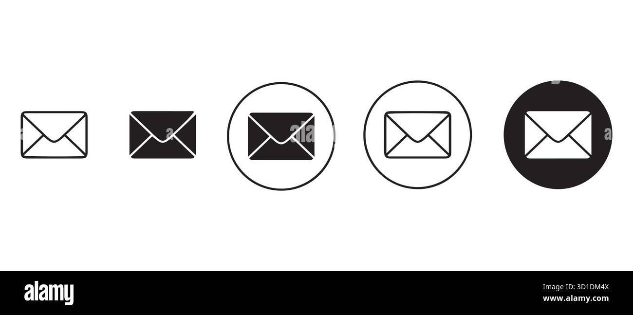 Symbolgruppe Hülle. Schwarze und blaue E-Mail-Symbole für E-Mail-, Messaging- und Kommunikations-UI-Design. Stock Vektor