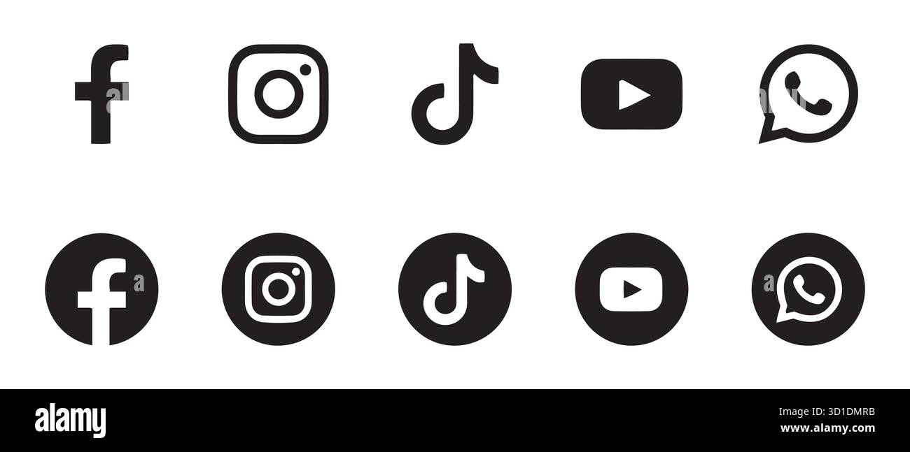 Symbolgruppe Für Soziale Medien. Facebook, Instagram, TikTok, YouTube, WhatsApp Stock Vektor