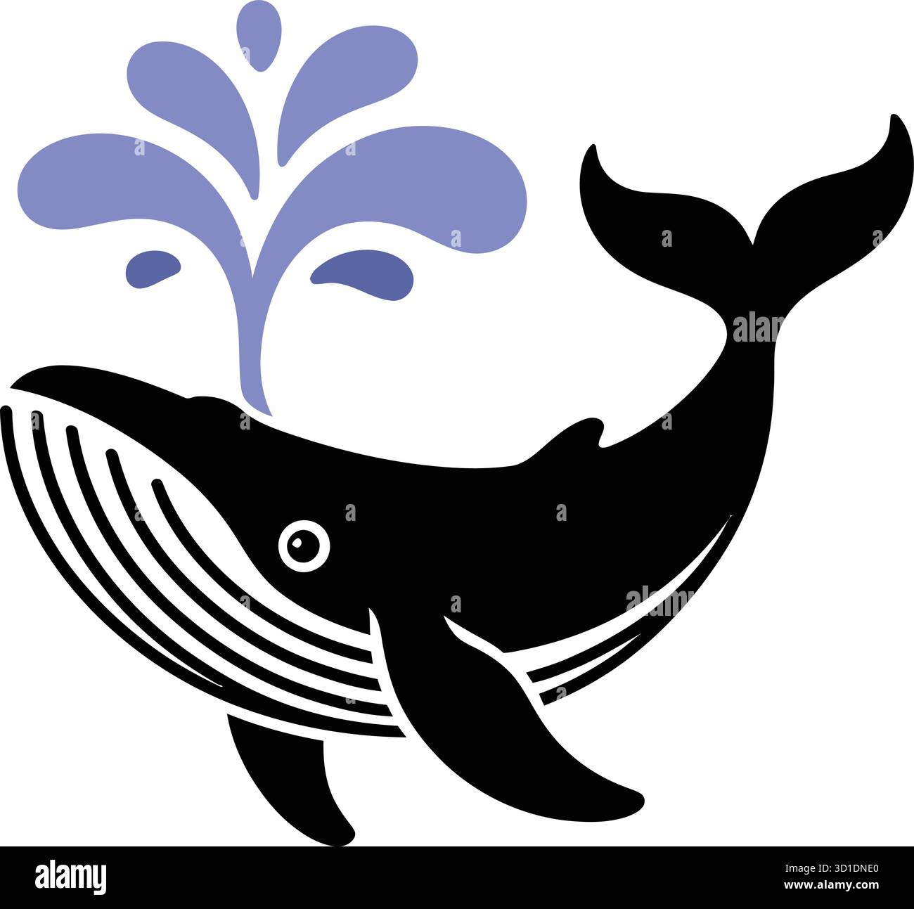 Baleen Whale Vector – gestylisiertes Meeressymbol mit Wasserauslauf und auffälligem schwarzem Design Stock Vektor