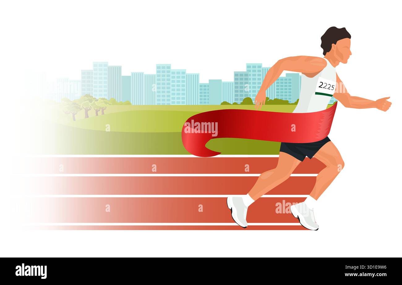 Athlet bricht die Ziellinie und gewinnt das Rennen Stock Vektor