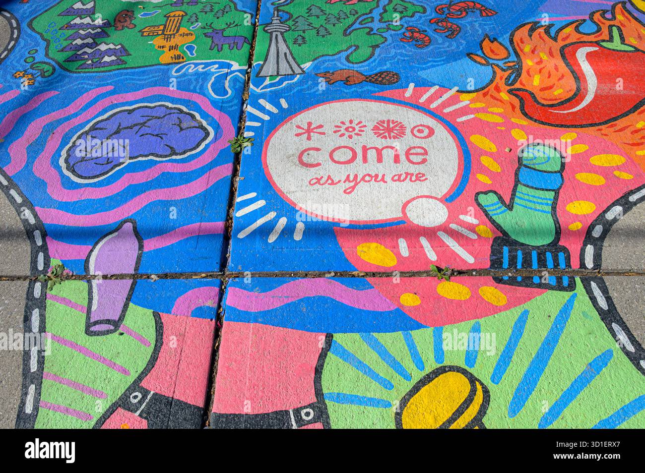 Urban Art Painting Gehweg, Kensington Market, Toronto, Kanada Stockfoto