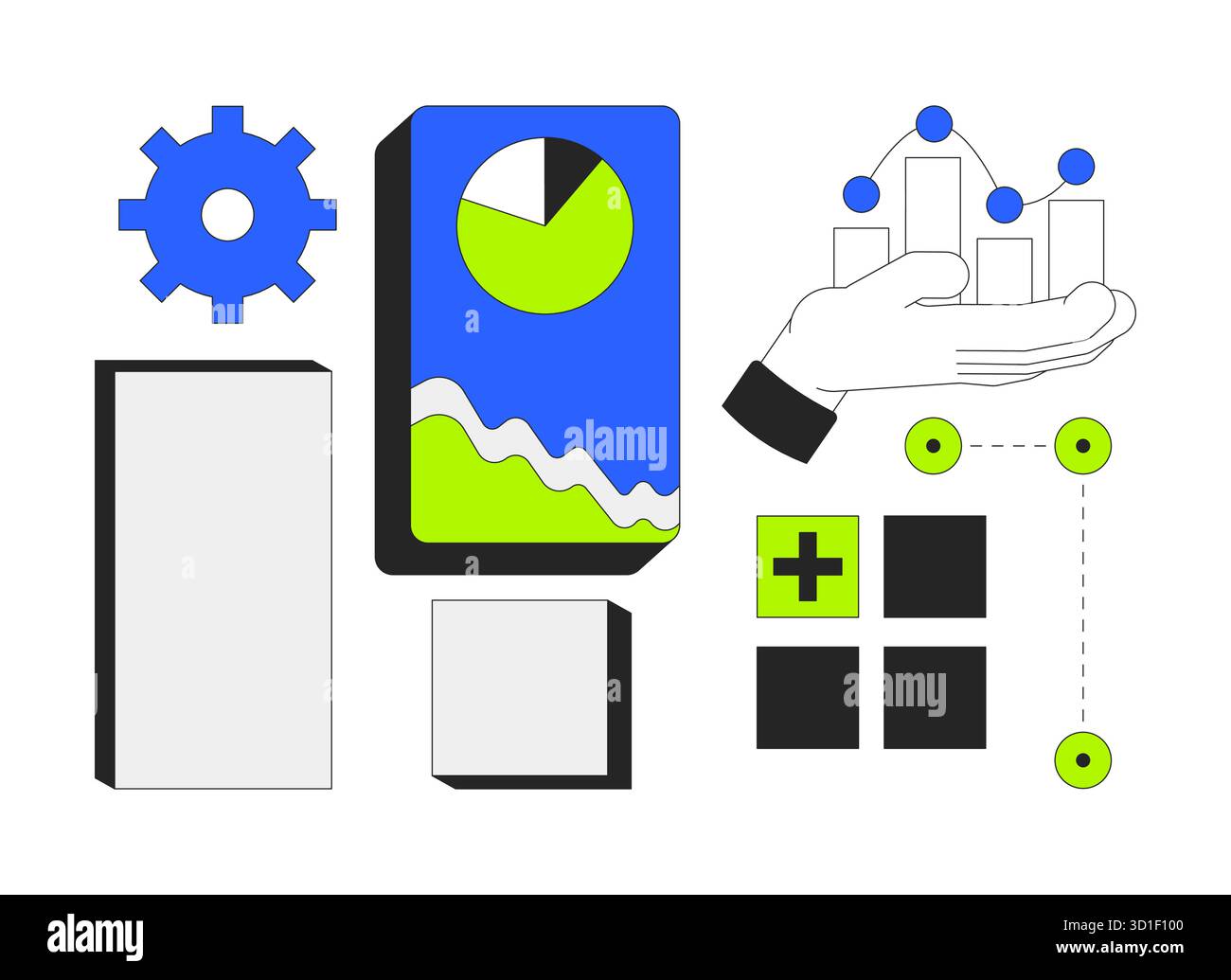 Datenvisualisierung mit UI-Komponenten 2D-Zeichentrickobjektset Stock Vektor