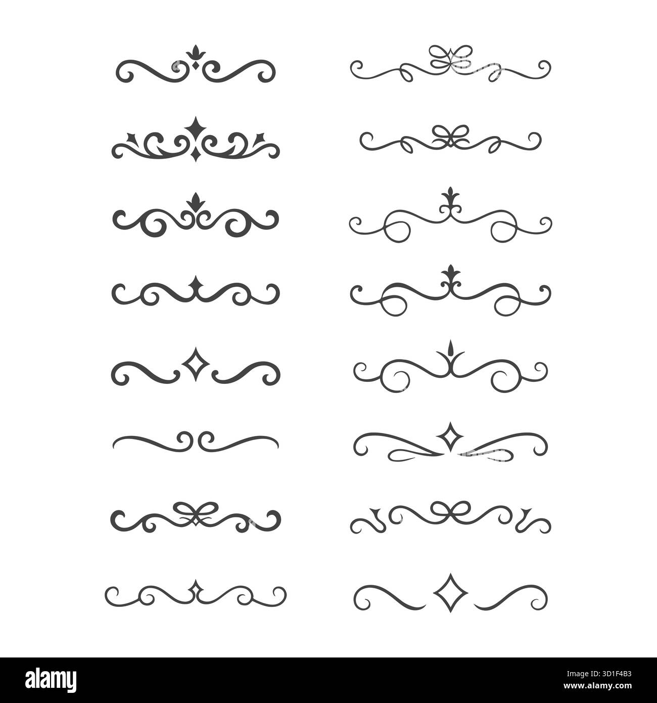 Elegante Flourish Dividers Collection – Vektor-Ornate-Dralllinien Und Kalligraphische Texttrennzeichen Stock Vektor