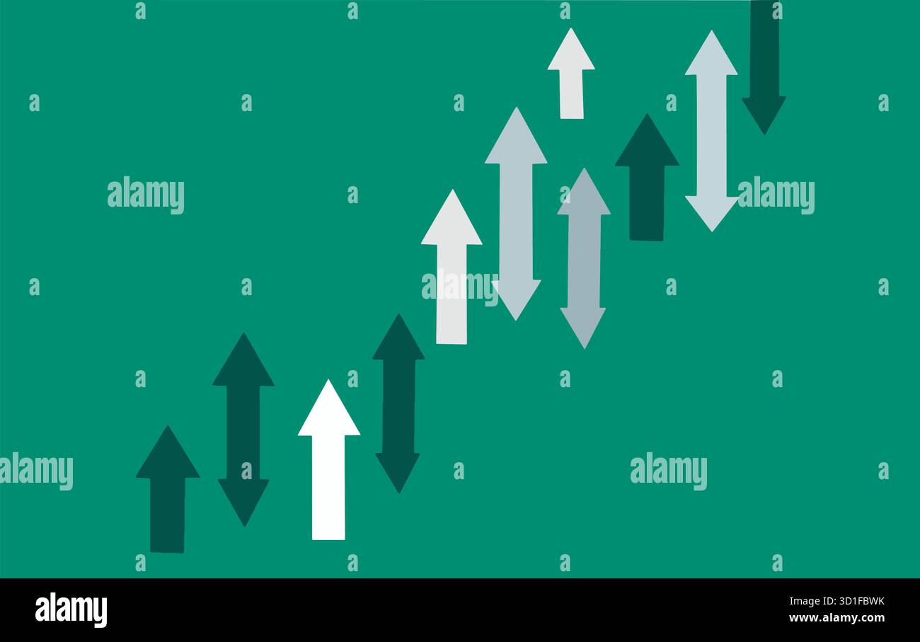 Pfeile indizieren in einem Vektordesign und einem Hintergrundbild nach oben und unten. Stock Vektor
