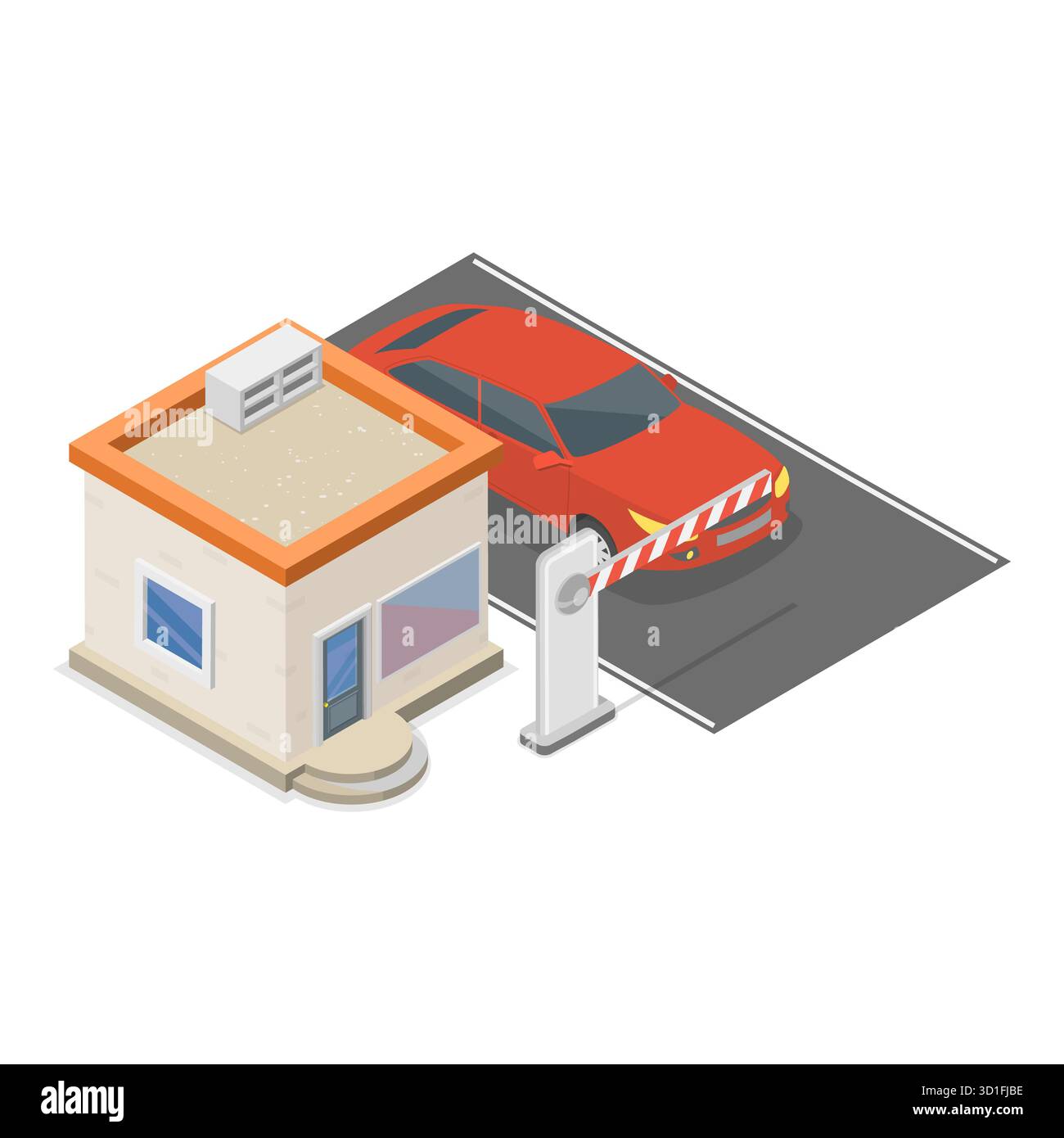 Isometrische flache 3D-Illustration von elektronischen Mautgebühren, Bahnhofstor. Punkt 4 Stockfoto