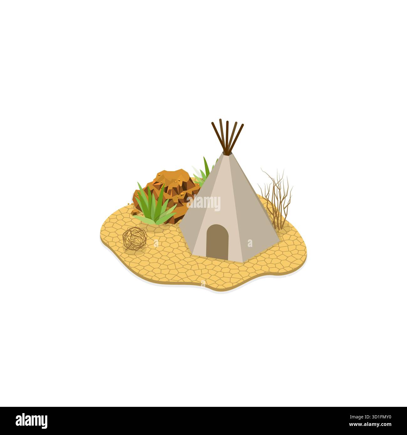 3D Isometrisches flaches Set Glamping Resorts, Luxus Camping. Punkt 1 Stockfoto