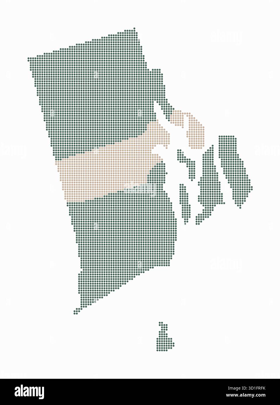 Rhode Island gepunktete Karte. Digitale Karte des Zustands auf weißem Hintergrund. Rhode-Island-Form mit kreisförmigen Punkten. Farbige Punkte. Stock Vektor