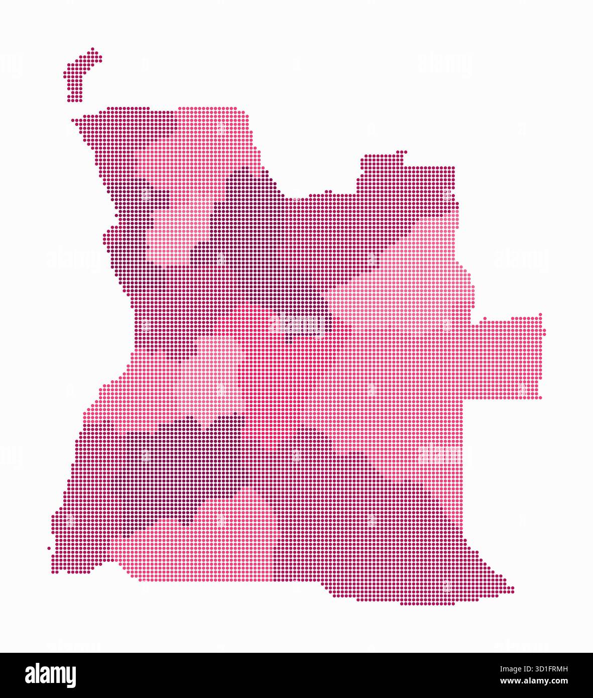 Gepunktete Angola-Karte. Digitale Landkarte des Landes auf weißem Hintergrund. Angola-Form mit Kreispunkten. Farbige Punkte. Kleine Kreise. Stock Vektor