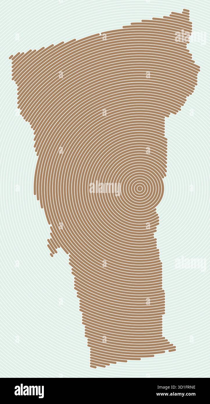 Ringe in Vermont-Form. Statuskarte, die aus gestapelten Kreisen gebildet wird. Vermont Design der Begrenzungsform. Darstellung des Trendvektors. Stock Vektor