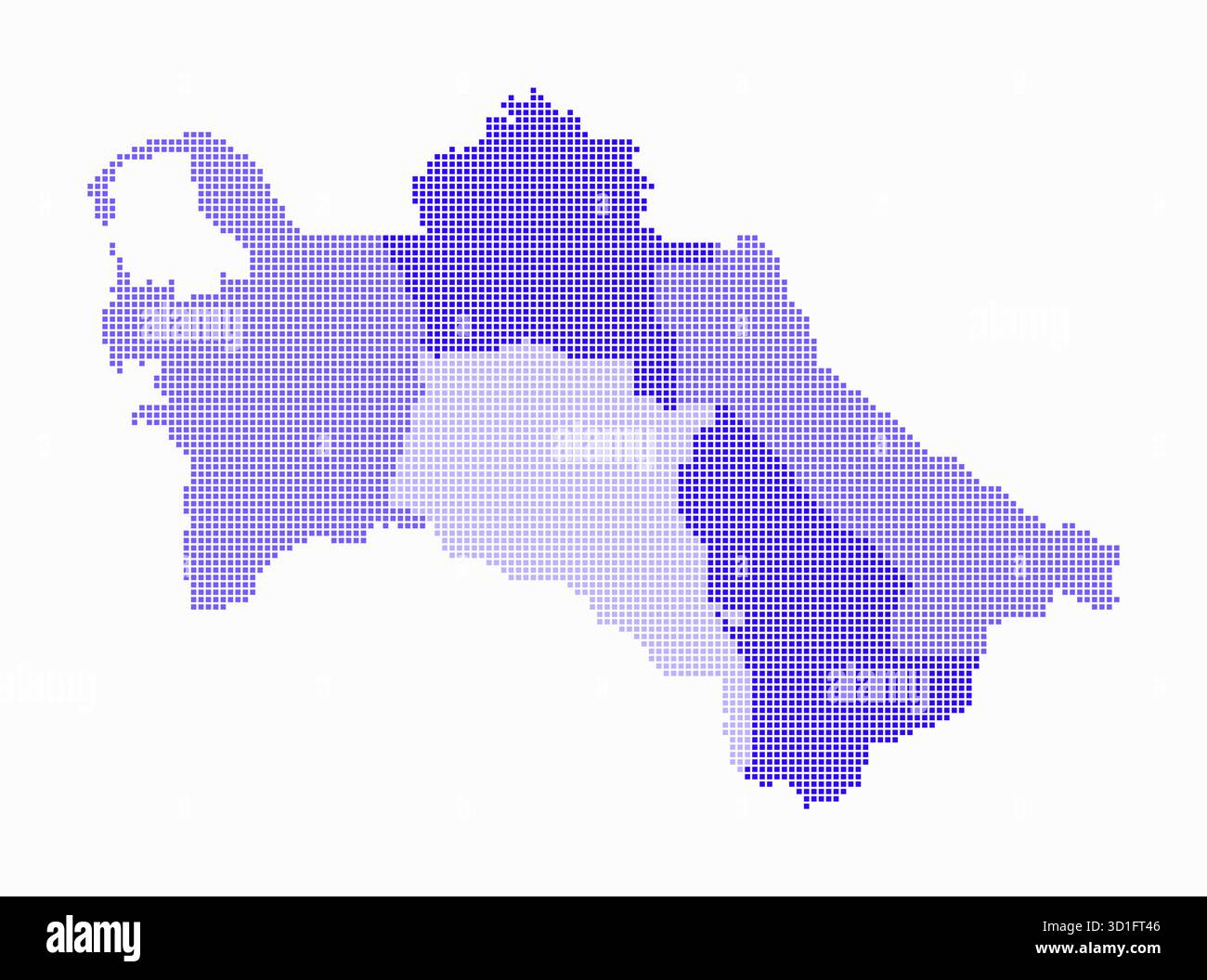 Turkmenistan gepunktete Karte. Digitale Landkarte des Landes auf weißem Hintergrund. Turkmenistan-Form mit quadratischen Punkten. Farbige Punkte. Stock Vektor