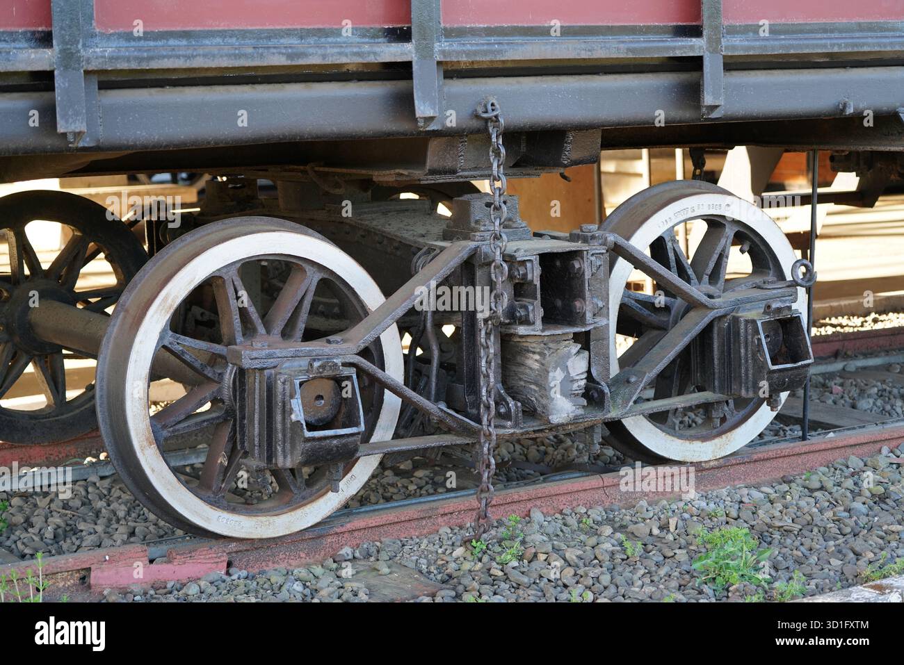Ruedas de los vagones ferroviarios Stockfoto