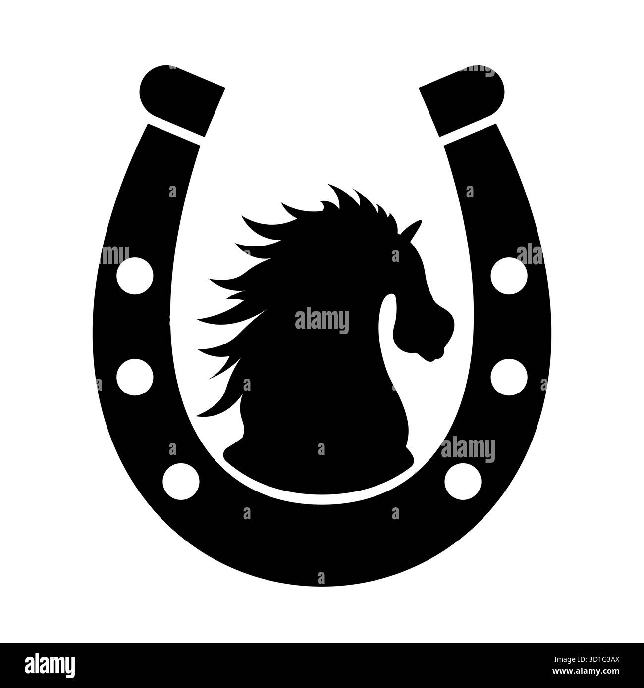 Pferd Silhouette mit Hufeisen Vektor. Perfekt für Pferdelogos, Bauernhof- oder Ranch-Branding, Pferdeclubs, Wettbewerbe oder dekorative Drucke. Stock Vektor