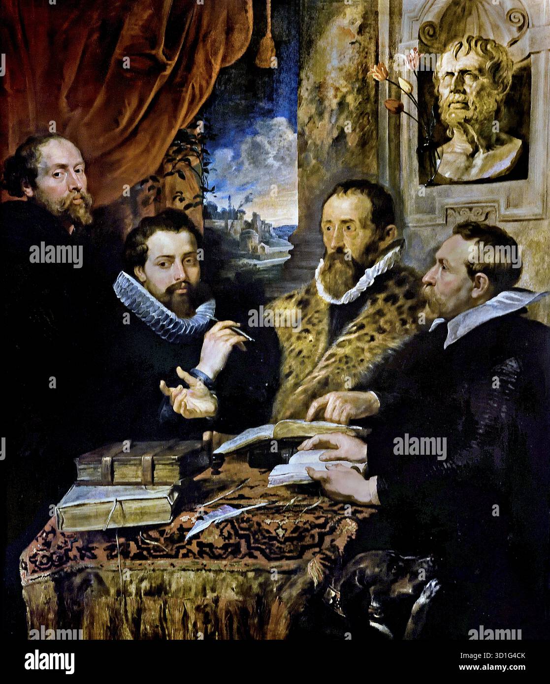 Die vier Philosophen, von Links nach Rechts: Philippus Rubens (des Malers Bruder), Peter Rubens, Justus Lipsius und Jan van der Wouwere von Sir Peter Paul Rubens 1577 - 1640 Flämische Belgien Belgische Stockfoto
