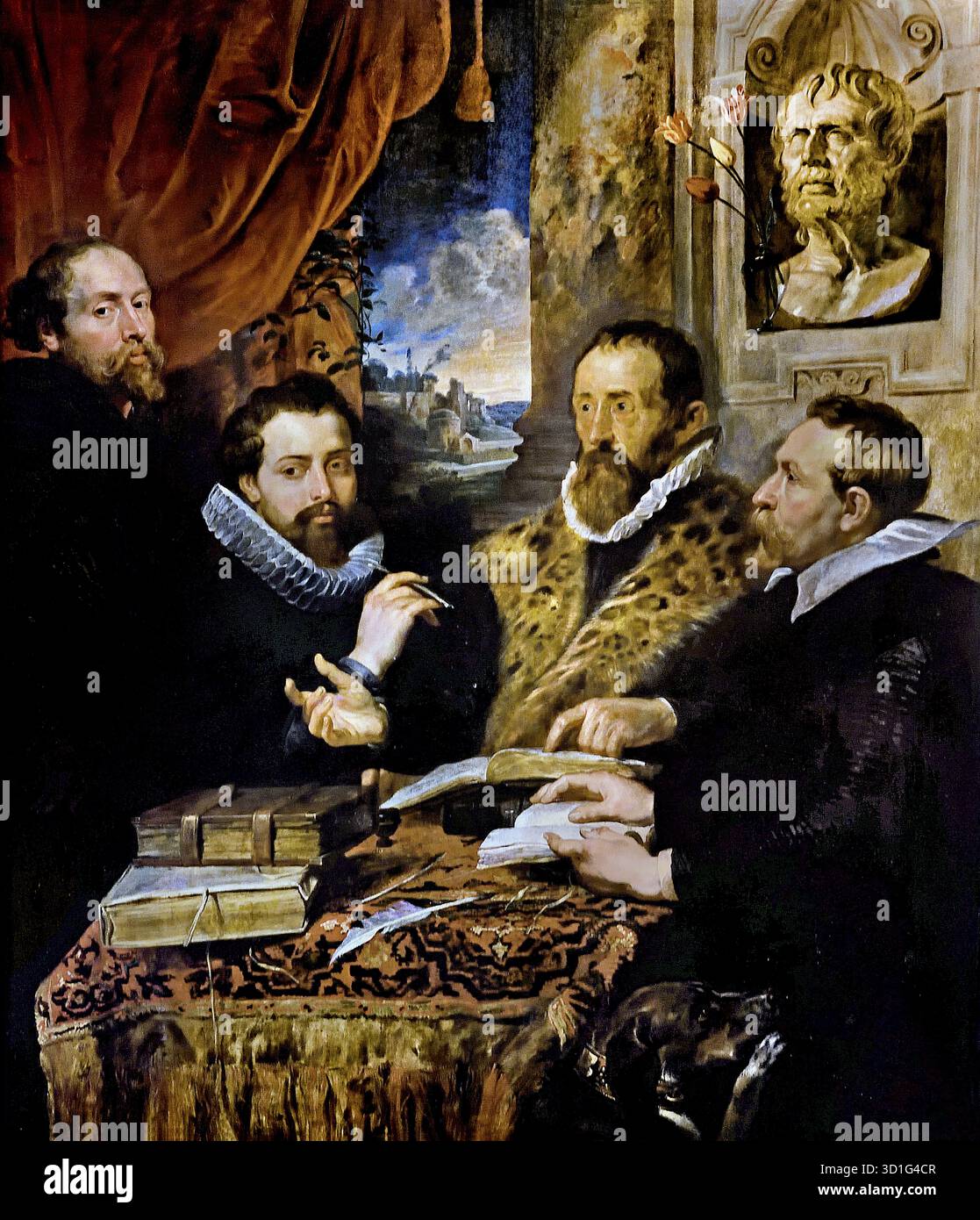 Die vier Philosophen, von Links nach Rechts: Philippus Rubens (des Malers Bruder), Peter Rubens, Justus Lipsius und Jan van der Wouwere von Sir Peter Paul Rubens 1577 - 1640 Flämische Belgien Belgische Stockfoto