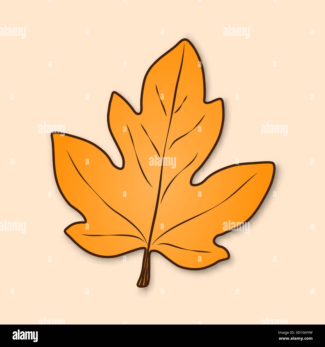 Ein gelbes, gefallenes Herbstblatt mit Streifen auf beigefarbenem Hintergrund. Ein isoliertes Herbstblatt. Stock Vektor