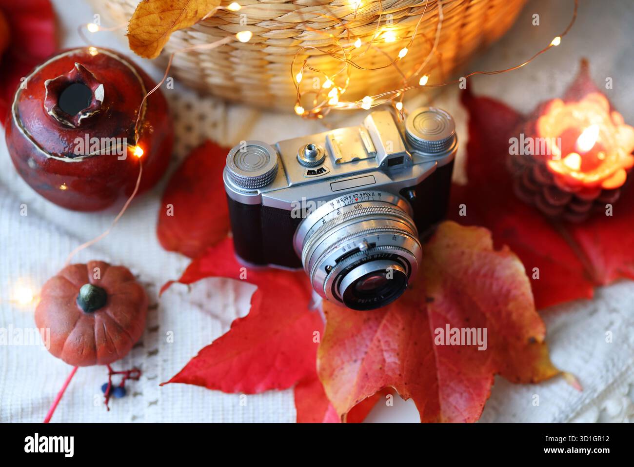 Gemütliches nostalgisches Fotokonzept, Herbst Stockfoto