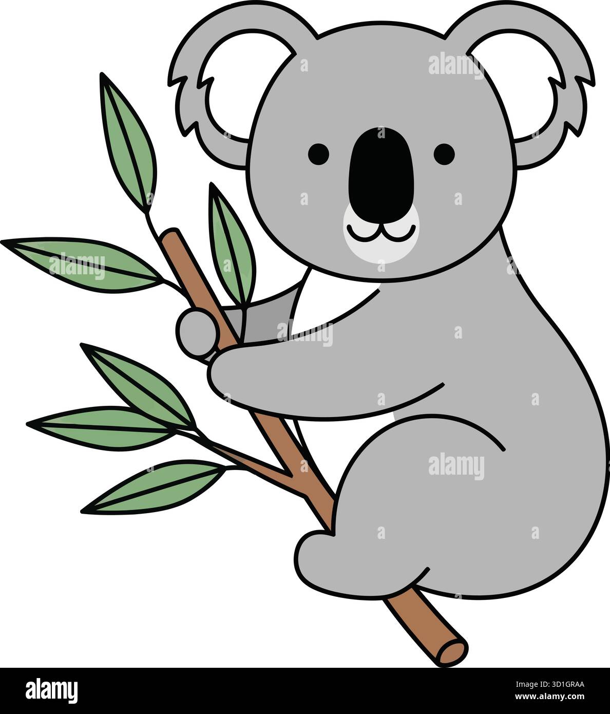 Cute Cartoon Koala auf Eucalyptus Branch – Australian Wildlife Illustration for Kids and Education Stock Vektor