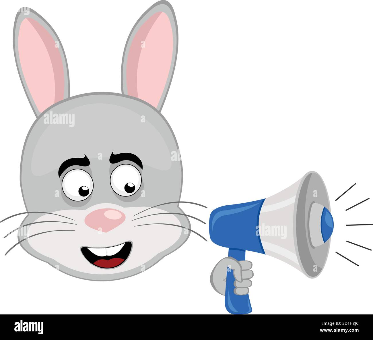 Vektor-Illustration Emoticon Charakter Gesicht Kaninchen Nagetier, sprechen mit einem Megaphon in der Hand Stock Vektor