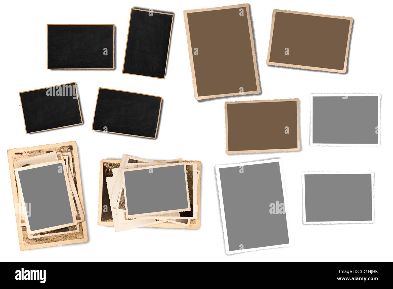 Satz alter Fotos isoliert auf weißem Hintergrund Stockfoto