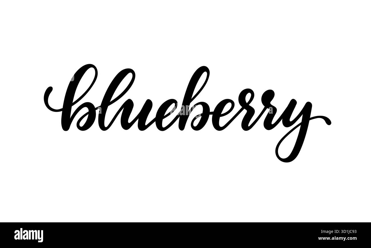 Schöner Zeichentricktext Blaubeere in Schwarz und weiß. Design für Weihnachtsgrußkarte und Einladung zu saisonalen Sommerferien Stock Vektor