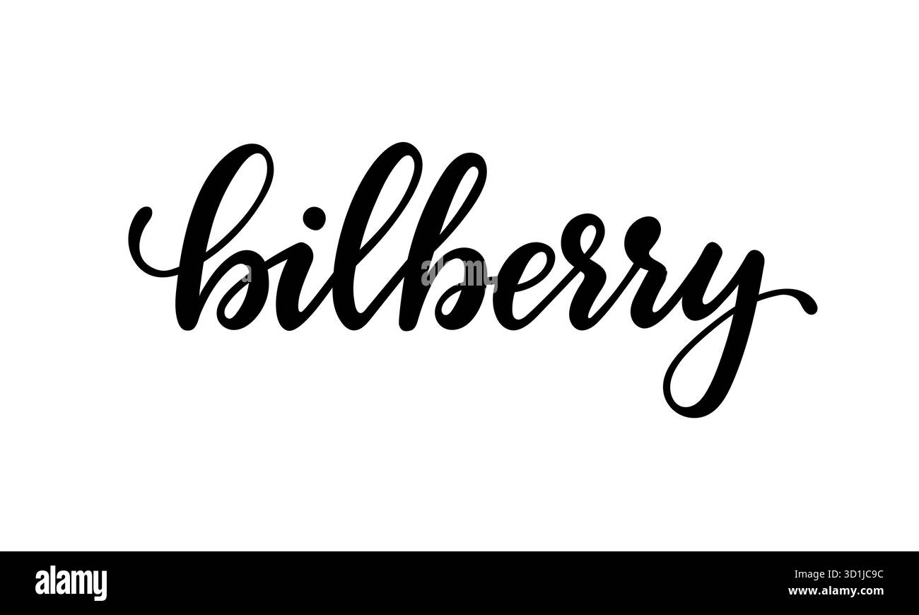 Schöner Zeichentricktext in Schwarz-weiß-Schrift Heidelbeere. Design für Weihnachtsgrußkarte und Einladung zu saisonalen Sommerferien, Strandpartys Stock Vektor