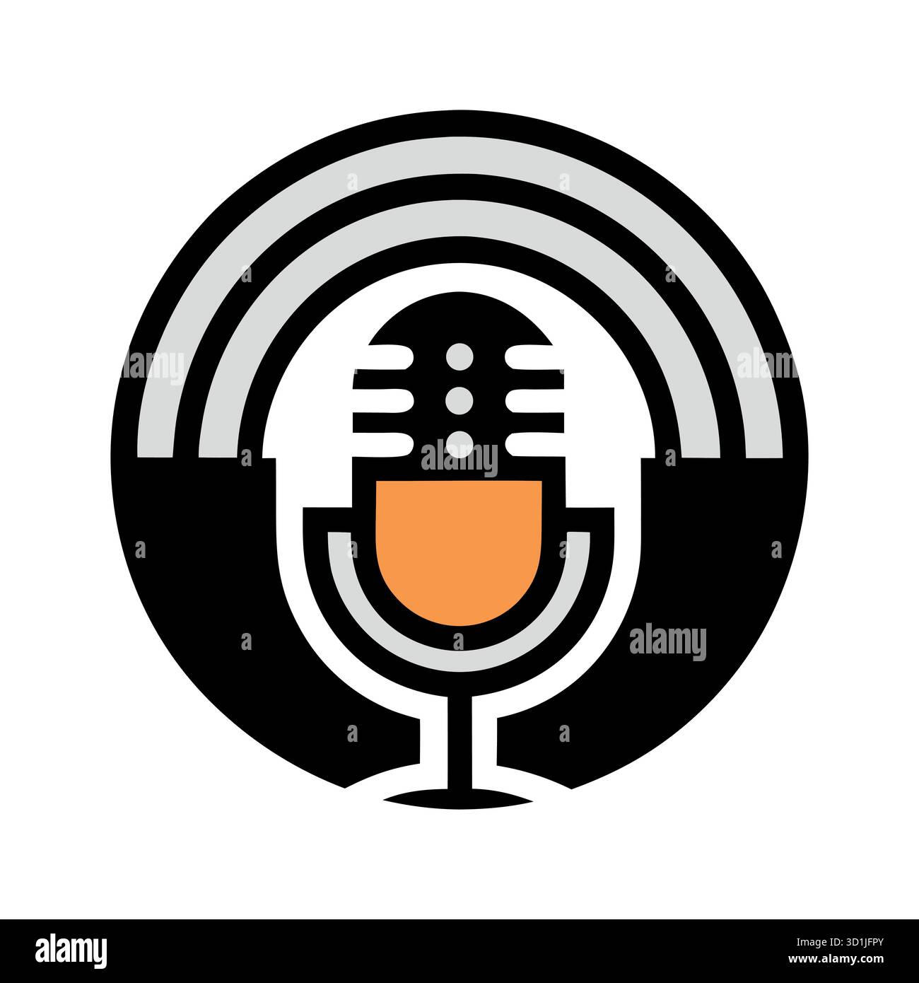 Vektor-Retro-Mikrofon mit Klangwellen – Vintage-Podcast und Radio-Broadcast-Symbol Stock Vektor