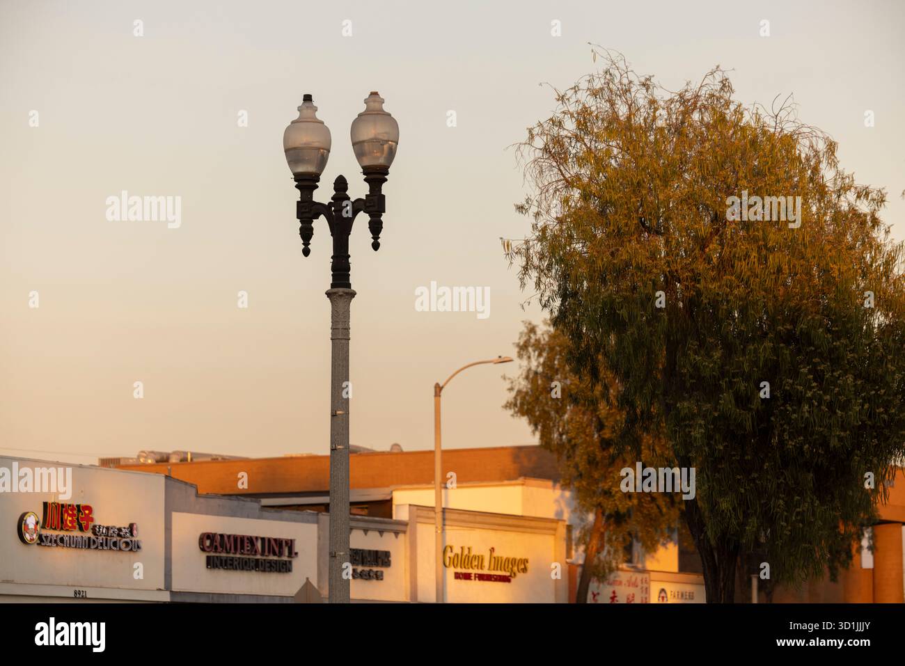 Rosemead, Kalifornien, USA - 11. Januar 2025: Historische Straßenlaternen stehen auf dem Valley Boulevard im Stadtzentrum. Stockfoto