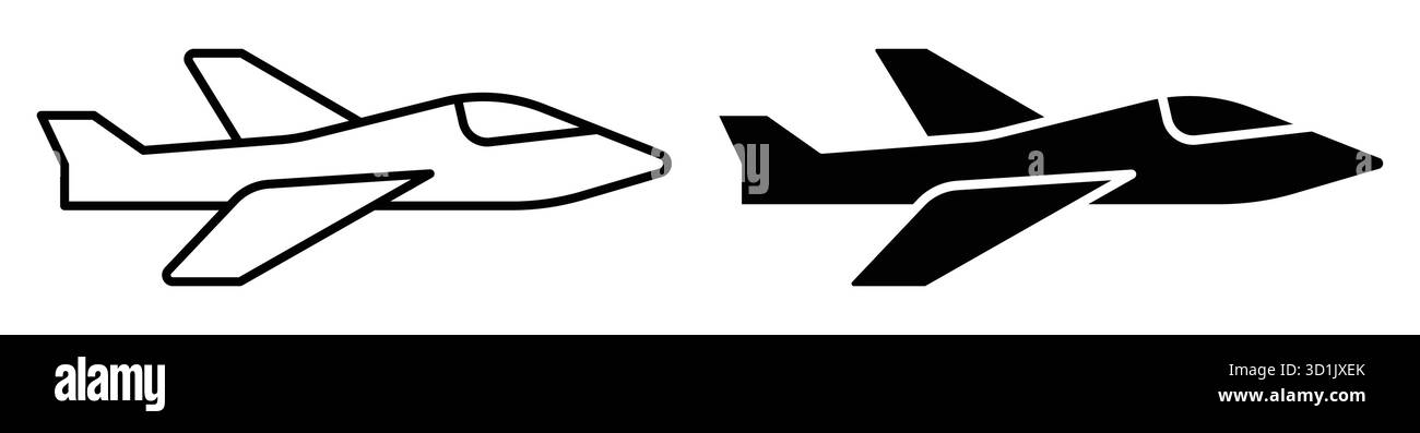 Dieses Bild zeigt zwei Flugzeugsilhouetten, eine in weiß und die andere in Schwarz, und zeigt ein minimalistisches Design, das ideal für Projekte im Zusammenhang mit der Luftfahrt ist. Stock Vektor