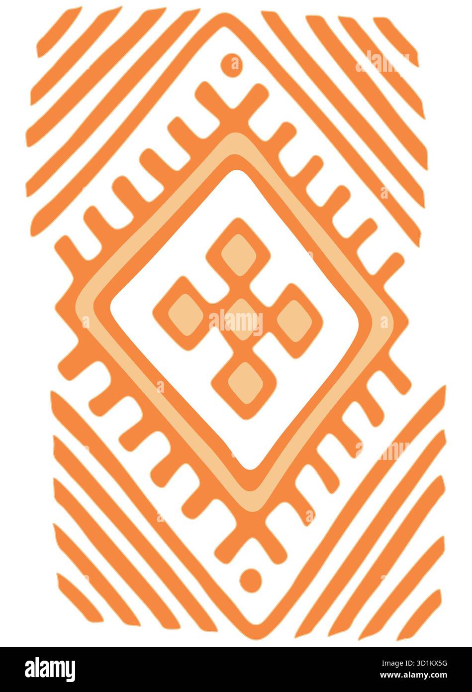 Traditionelles slawisches Balkandesign in warmen Orangetönen, symbolisiert Harmonie, Wurzeln, Erbe, Einheit, und alte kulturelle Identität. Stockfoto