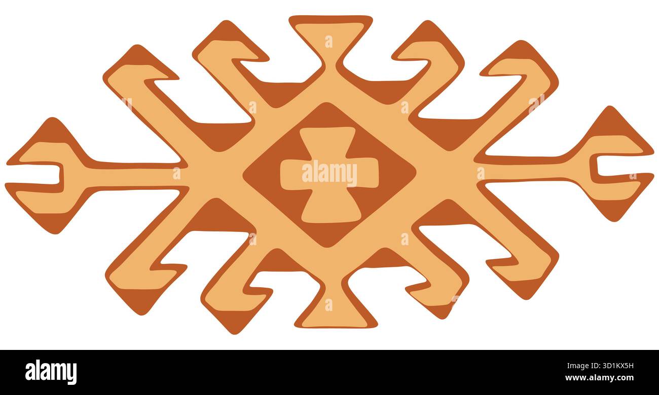 Antike slawische Balkan-geometrische Volkskunst, inspiriert von traditionellen Symbolen, die kulturelles Erbe, Spiritualität, Einheit und Naturschaden darstellen Stockfoto