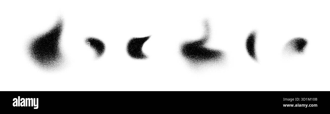 Fließende abstrakte Formen mit körnigen Verläufen und Sprühtexturen fließen über den Hintergrund. Halbtonpunkte, Farbspritzer und weiche Schatten geben Tiefe Stock Vektor