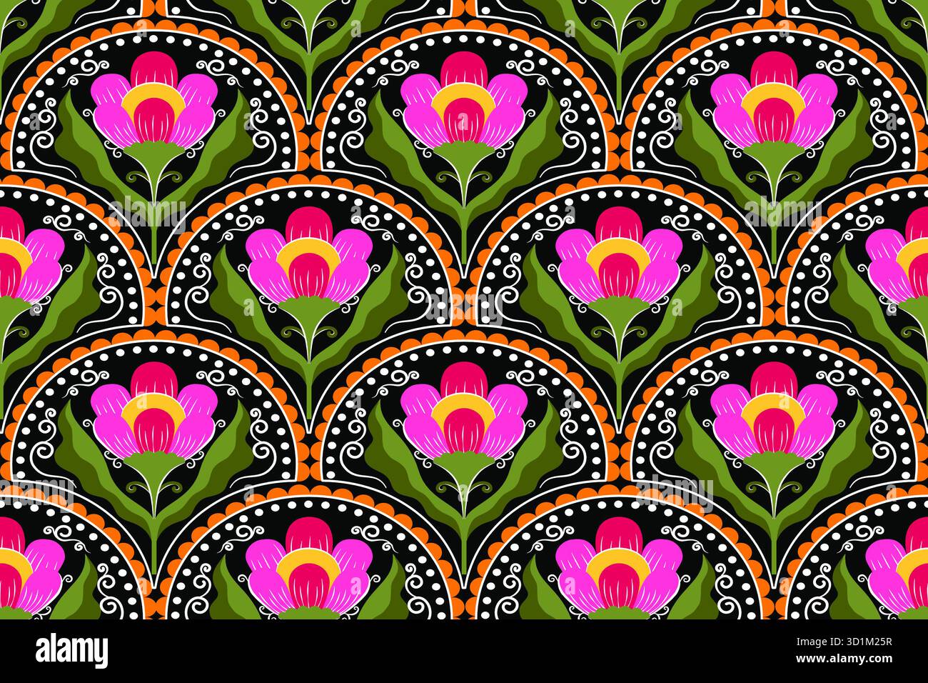 Blumenmuster nahtlos, Silhouette von Hibiskusblüten, handgezeichnet botanisch. Stockfoto