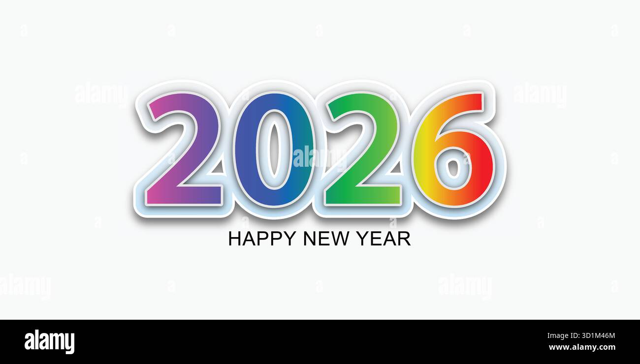 Happy New Year 2026 mit farbenfrohen Zahlen Stock Vektor