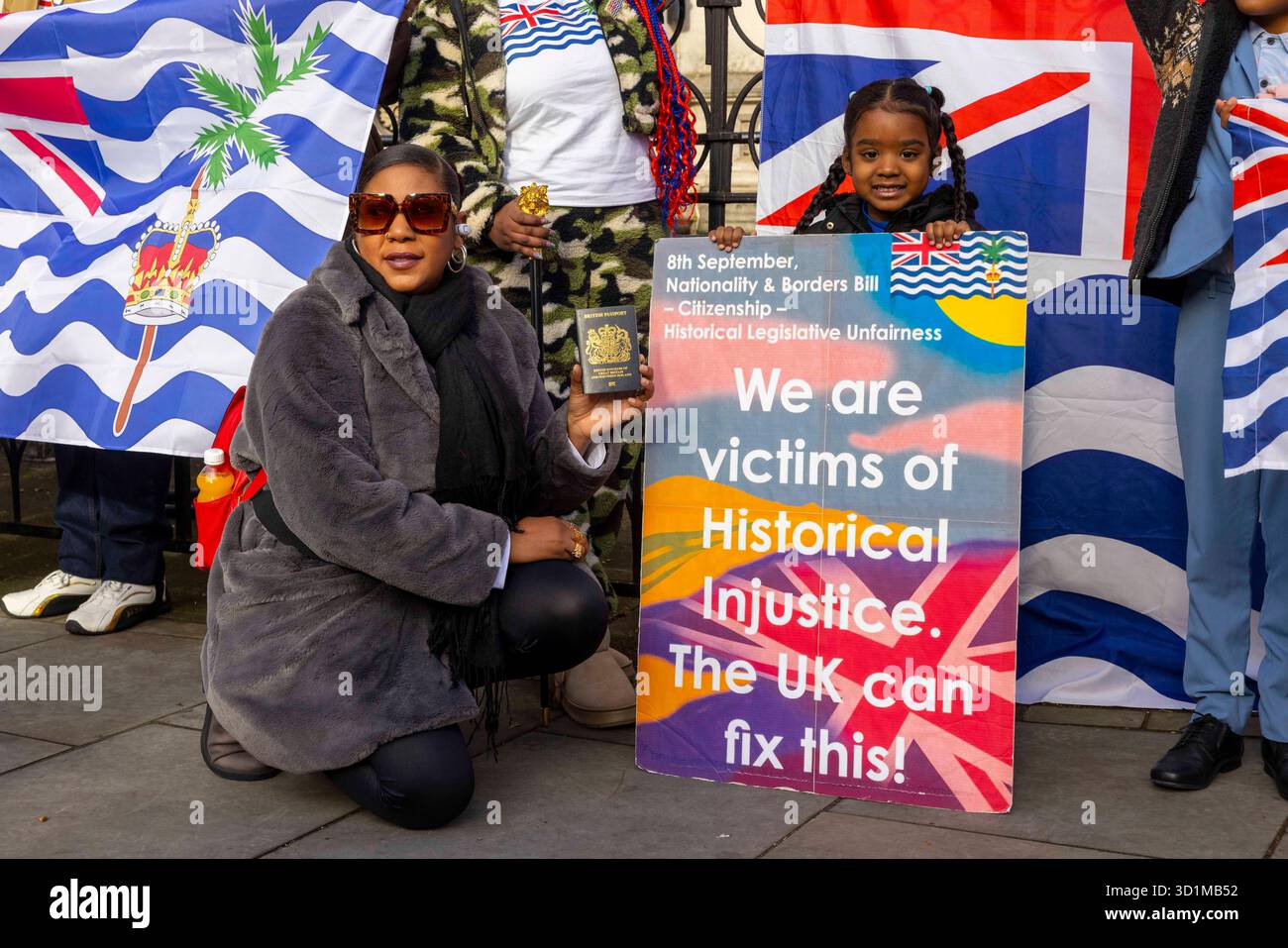 Chagos-Inseln gerichtliche Überprüfung Klage vor dem High Court. Die Fälle stellen Entscheidungen der britischen Regierung, die Chagossians betreffen, wegen fehlender Konsultationen in Frage. Stockfoto