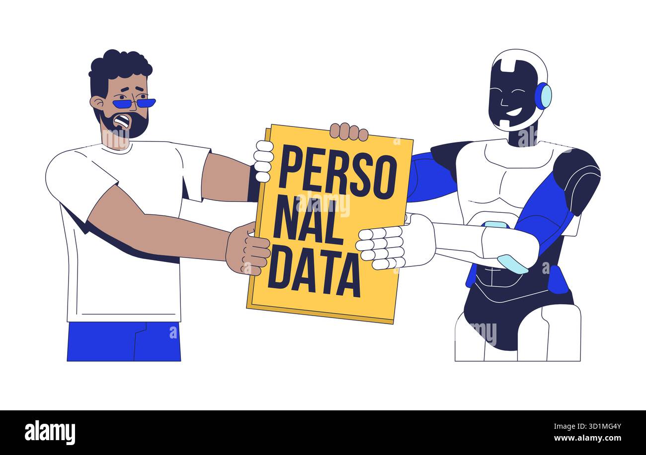 KI und Datenschutz betreffen das Konzept der 2D-Illustration Stock Vektor