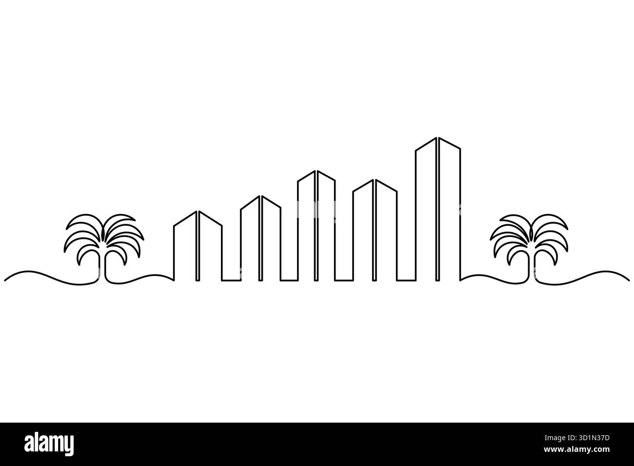 Modern City Skyline Continuous Line Art Vektor Illustration von Bürogebäuden und Wolkenkratzern Stock Vektor
