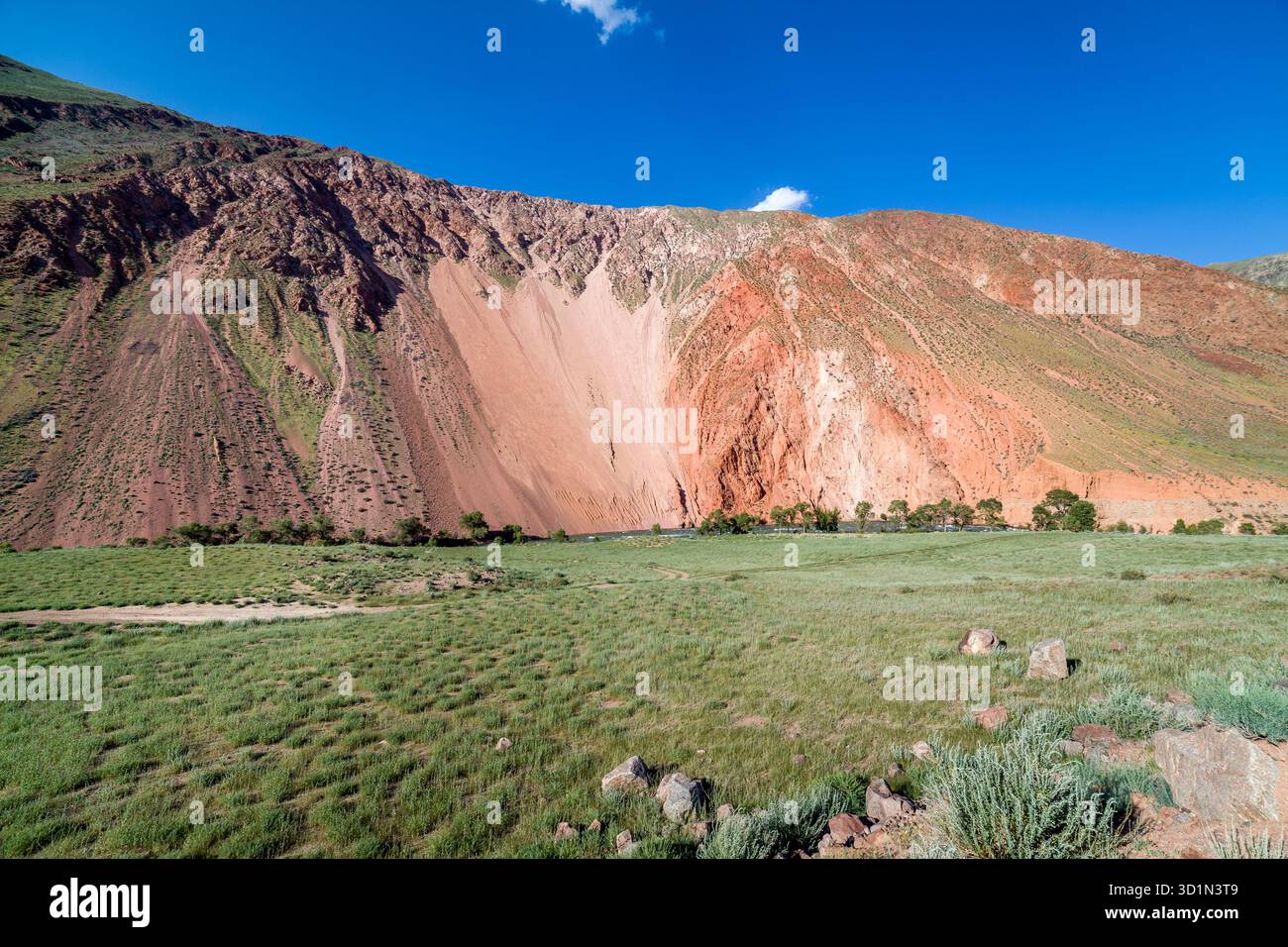 Farbenfrohe rote Berge von Tien Shan Stockfoto